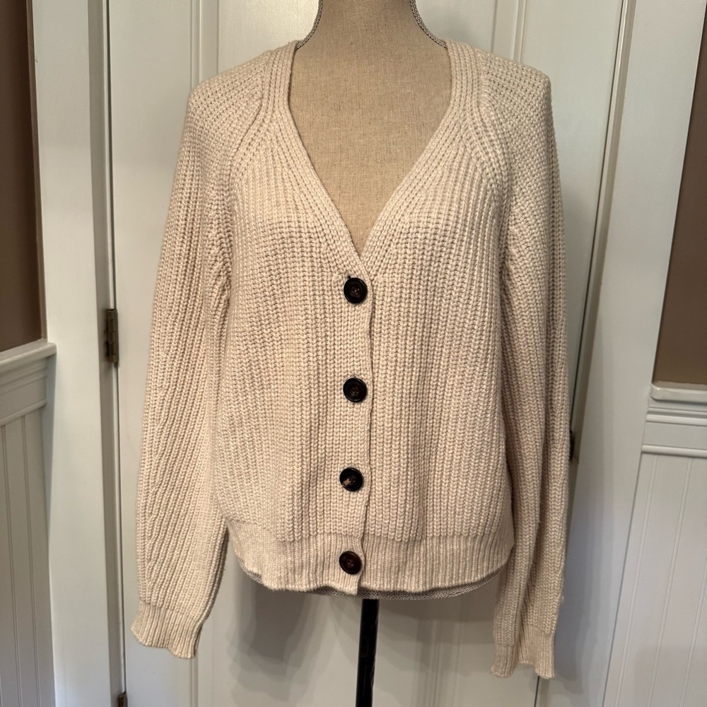 RAILS SWEATER CARDIGAN CREAM RIBBED LONG SLEEVE JOSIE HEATHER TAUPE SIZE M